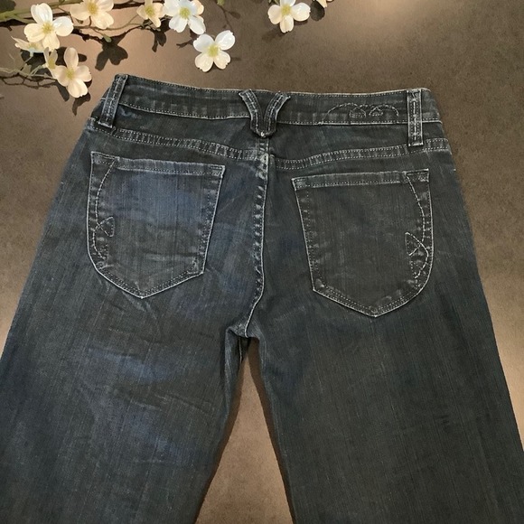 Miss Me Wide Leg Flare Jeans Lawrence Dark Wash Crackle Fade JP4531 Low Rise - Picture 4 of 16